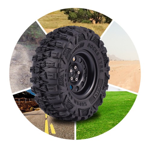 4x 2.2inch Rubber Tyres Black Metal Rim Reifen für 1/10 Axial SCX10 TRX-4 RC Car - Bild 5 von 13