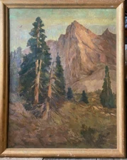 Alps Summit Oil Painting Antique° Um 1900 Hanns Fritz? Fir Alm Mountains Trees