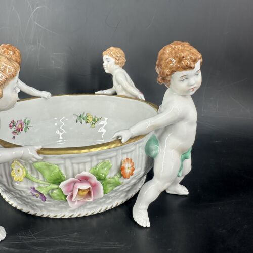 Schierholz Plaue Porzellan Thüringen Fruchtkorb Putto Engel handbemalt, Schale - Bild 5 von 17