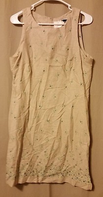 Jrs DBY tan with floral embroidery scoop-neck career dress sz13    B7/