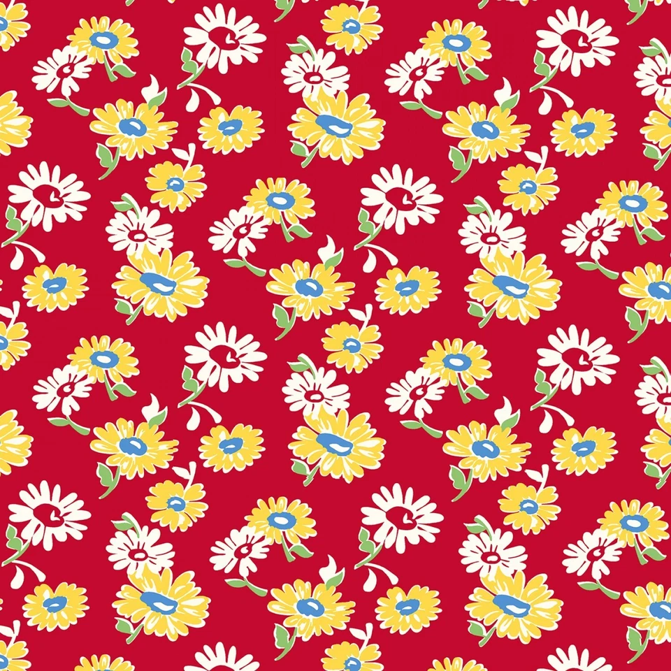 Harina silvestre, margaritas arrojadas, amarillo, tela de edredón de algodón por 44" Foto 2 de 3