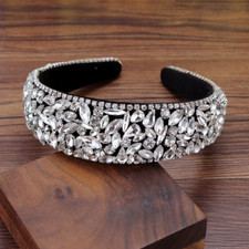 LUXURY HANDMADE CLEAR RHINESTONE HEADBAND HAIR ACCESSORY, BRIDAL OR RACES