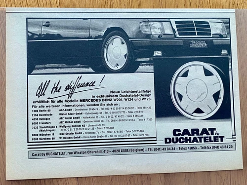 Carat by Duchatelet Mercedes W124 Tuning Original 1988 Vintage Advert Werbung