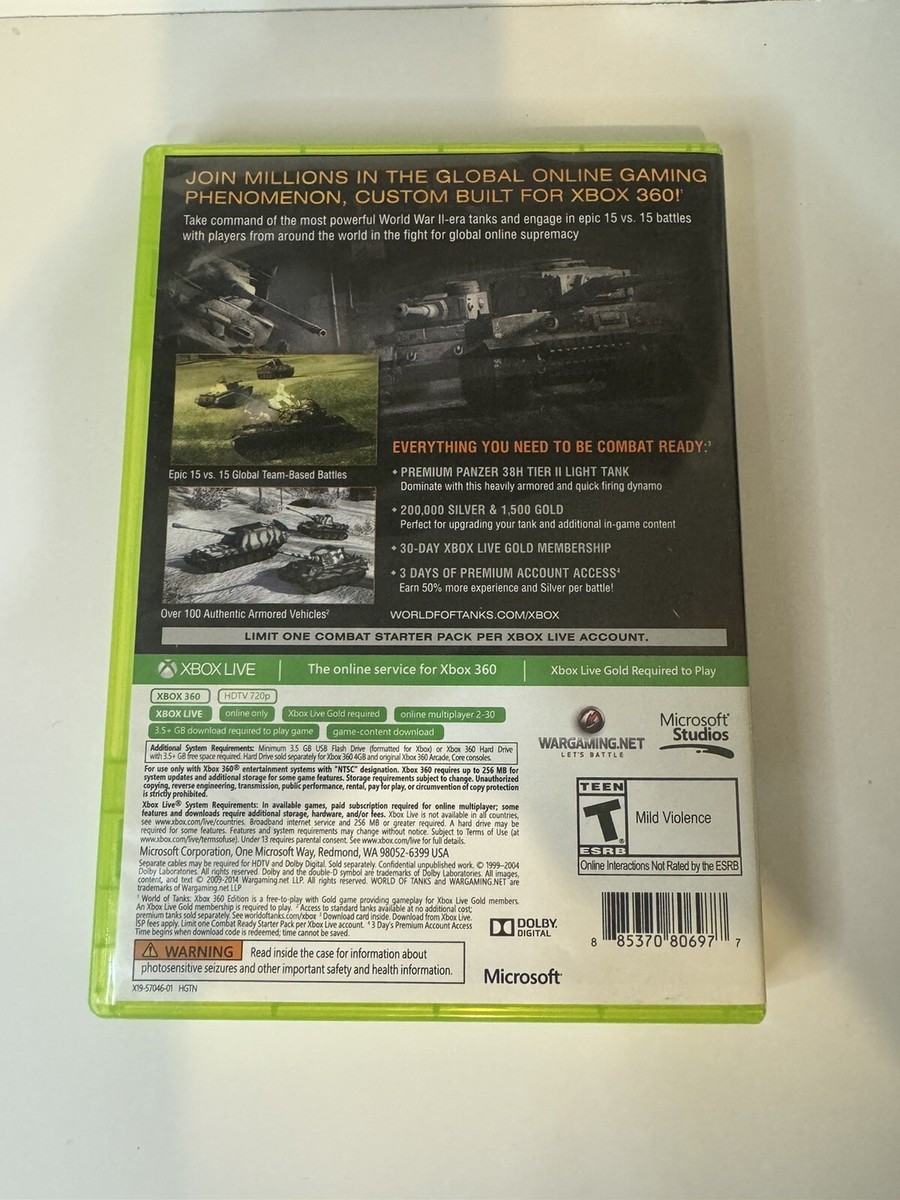 WORLD OF TANKS Xbox 360 Edition (Microsoft Xbox 360, 2014 WORLD OF TANKS Xbox 360 Edition (Microsoft Xbox 360, 2014