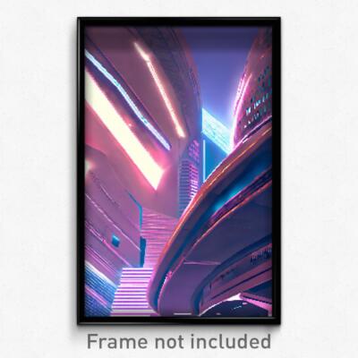 Pixel Art Poster - Distinct Futuristic Architecture (8 Bit Video Game Print)