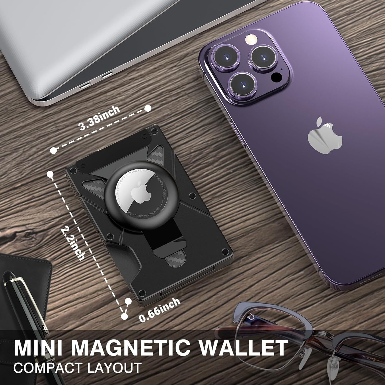 Slim RFID-Blocking Wallet with Money Clip for Credit Cards & AirTag Holder  