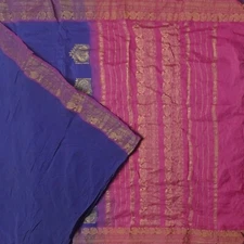 Namaste Vintage Blue Saree 100% Pure Cotton Zari Handwoven Sari 5YD Craft Fabric