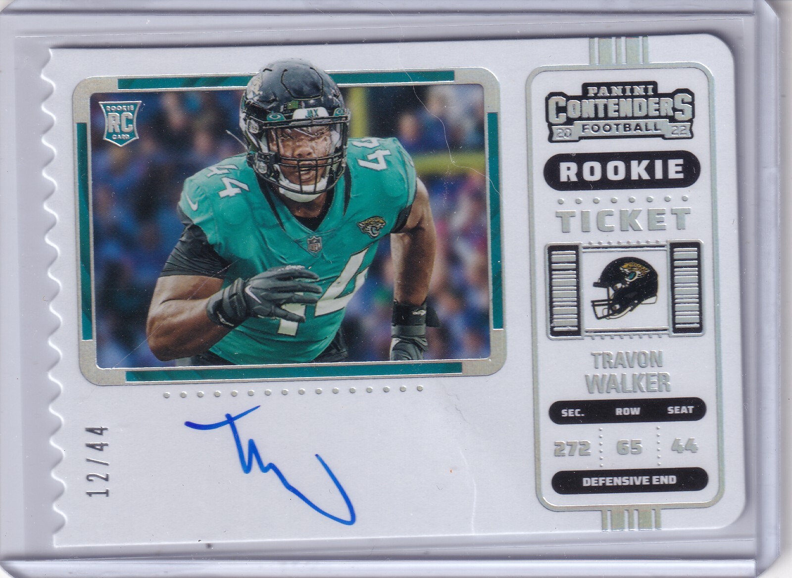 Travon Walker 2022 Panini Contenders Variation Rookie Ticket Stub Rc Auto /44