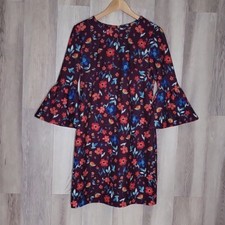 Calvin Klein Womens 6 Aubergine Floral 3/4 Bell Sleeve Shift Dress Dressy Casual