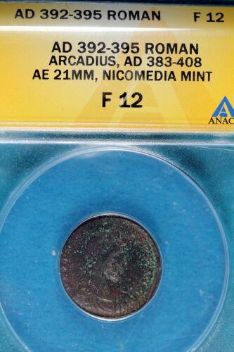 AD392-395 ANACS F12 Roman Arcadius, Nicomedia Mint!! #B7132