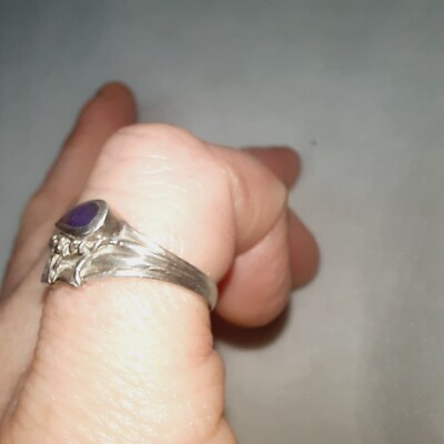 Bague Ancienne En Argent Massif 925 Avec Améthyste - Taille 56, Style Vintage