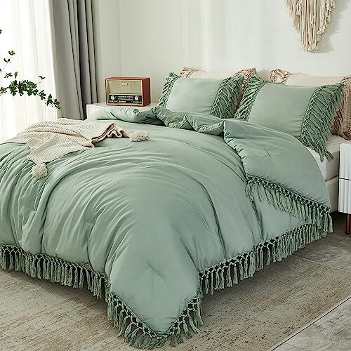 Comforter Set Queen Size, 3 Pieces Boho Tassel Queen (90