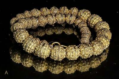 Vintage Mauritanian Granulated Gold Wash Silver Ethnic Necklace M00654