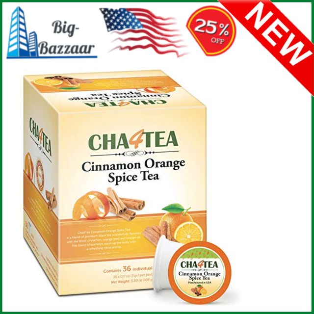 Cha4tea Cinnamon Orange Spice Herbal Black Tea for Keurig Kcup 36