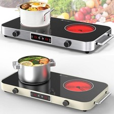 Electric Radiant Cooktop 2 Burner Portable Electric Stove Top Knob Control 2200W
