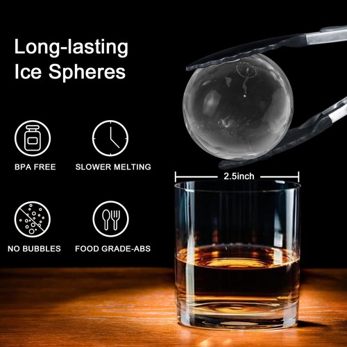 Clear Ice Cube Maker 2.5 Inch Stainless Steel Crystal Large Ball Silicone Mold - Picture 2 of 7