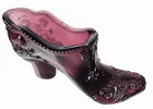 Fenton Glass Purple Amethyst Shoe Slipper Cabbage Rose Pattern 4"
