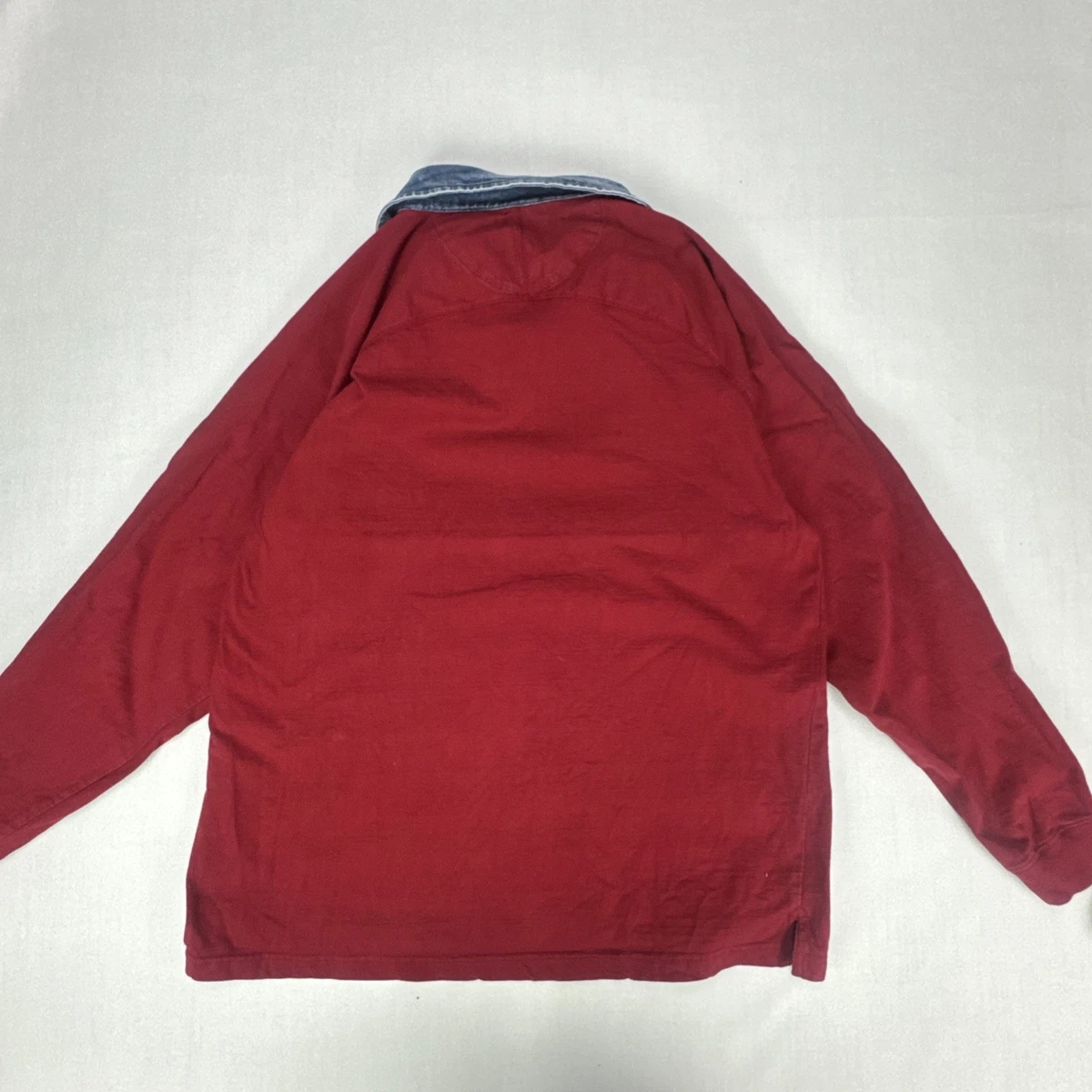 SEDGEFIELD Rugby Jersey Mens XL Deep Red Long Sleeve Cotton Denim Collar