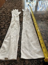 Vintage Antique White Stretch Long Gloves One Size.