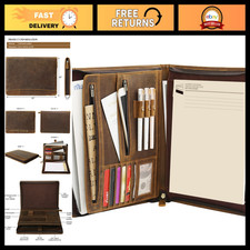 Leather Portfolio Organizer with Zipper for Men Women, Business Resume Binder,