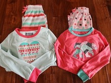  EUC Eddie BAUER 4 pc Set Girls Pajamas, Pjs Size 7/8 Winter Bears Light Colors