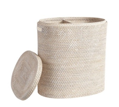 NEW - Pottery Barn Tava Handwoven Rattan Divided Hamper (US STOCK)
