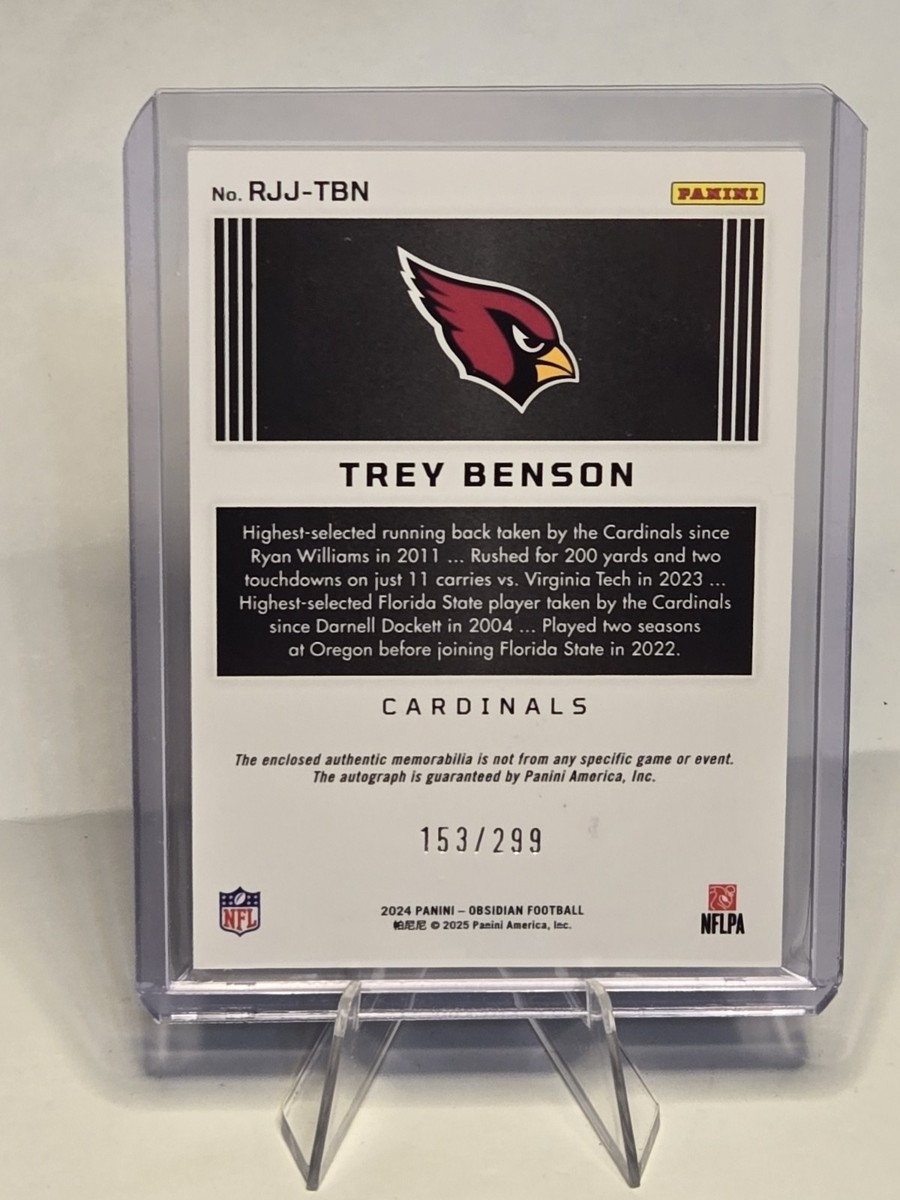 2024 Obsidian Trey Benson RC Rookie Patch Auto /299 #RJJ-TBN 2024 Obsidian Trey Benson RC Rookie Patch Auto /299 #RJJ-TBN