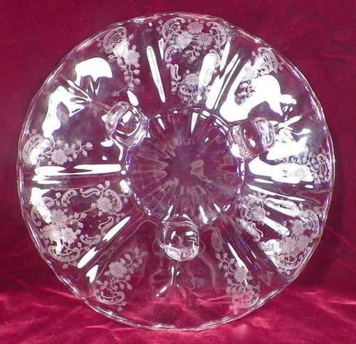 Fostoria Meadow Rose Plate Etch 328 Three Toed Tidbit Server 2496 Elegant Glass - Picture 4 of 4