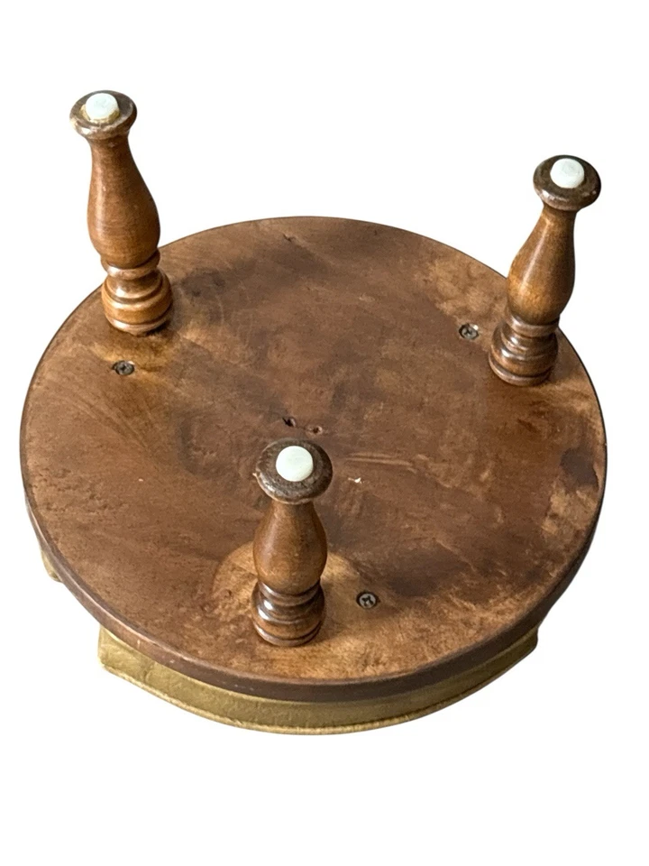 Vintage Stacking Foot Stool Ottoman BROWN Leather 70s MCM 13” ROUND - Image 3 of 4