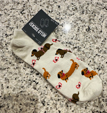 Hello Socks Women's Low Cut Dachshund Dog Novelty Socks Cream One Size 1 Pair