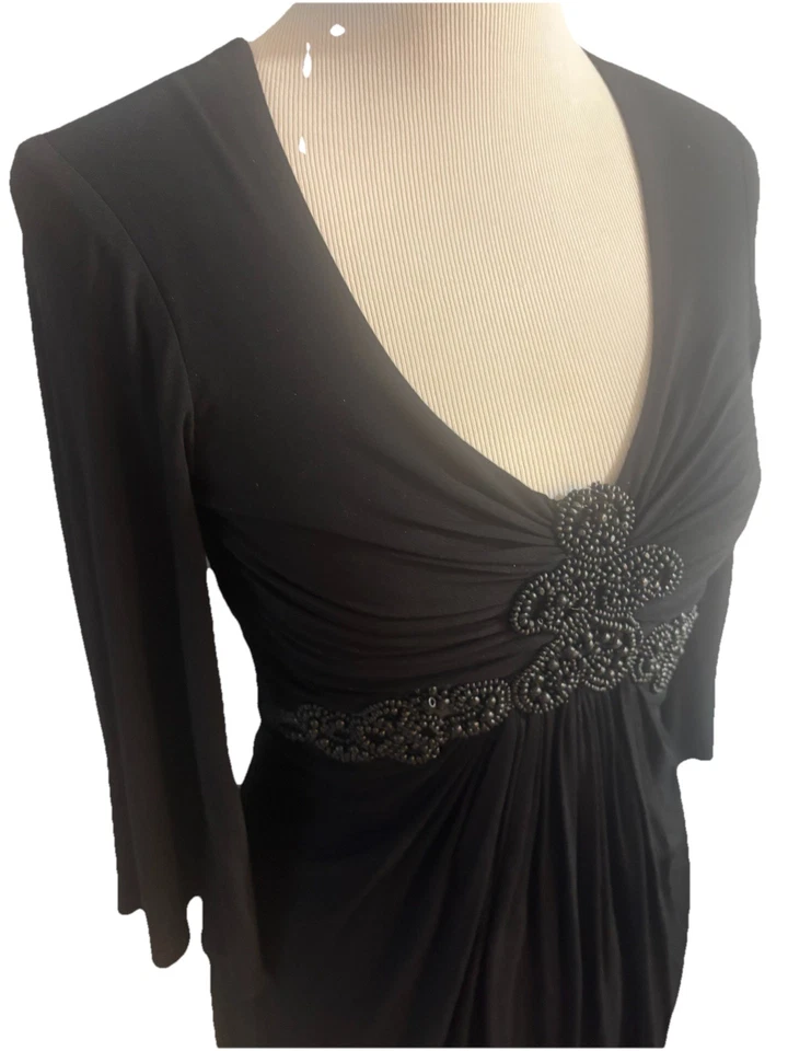 NWT SKY Brand Women’s Small Dress Ruched Beaded Front Flared 3/4 Sleeves Sexy - Image 3 of 4