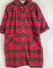 The Vermont Country Store Red Tartan Plaid Flannel Nightgown Snap Pocket VINTAGE