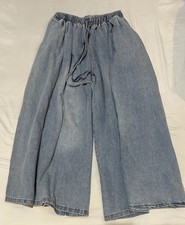 Women s Wide Leg Denim Pants Light Blue Elastic Waist Drawstring Sz M 8-10 NWOT