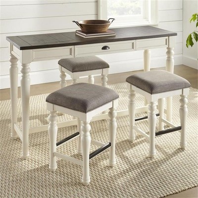 Maklaine Two-tone Distressed Ivory and Mocha Wood 4-piece Sofa Bar Set