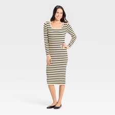 Women's Long Sleeve Textured Transitional Midi Sweater Dress - Universal