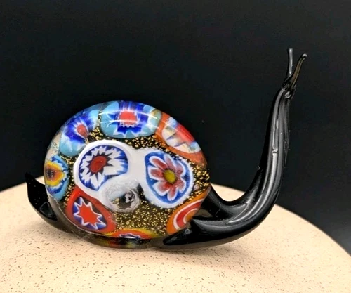 Vintage Millefiori Art Glass Snail Figurine Venetian Art Glass Murano ?