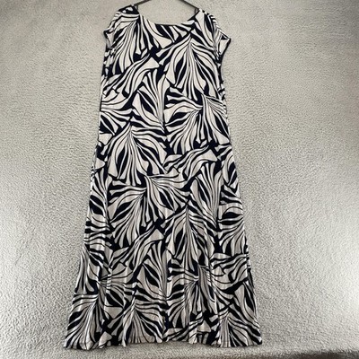 Chico's Maxi Dress Womens 3 XL Blue Animal Print Jersey Swing Pockets Trapeze