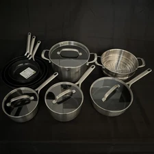 GreenPan Ceramic Non-Stick 12 piece Cookware Set in Steel- $319 MSRP *See Photos