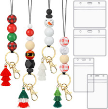 4PCS Christmas Teacher Lanyard with Badge Holders Silicone Beaded ID Necklace