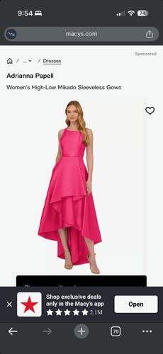 Adrianna Papell Pink Mikado Hi-Low Halter Sleeveless Gown Pleated Size 4