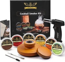 Cocktail Smoker Kit - Handmade Old Fashioned Wood Smoker with Torch, 6 Flavors W