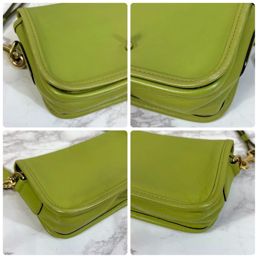 Coach Turn Lock Shoulder Bag Leather Leaf Green Women's