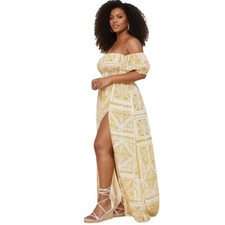 PrettyLittleThing Off Shoulder Paisley Tile Bardot Maxi Dress XL Resort Cruise