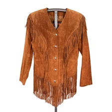Cripple Creek Women's Western Jacket Size XL Cognac Brown Suede Leather Fringe