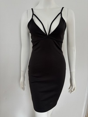 Missguided Strappy Scuba Bust Cup Bodycon Dress Size 6 Black