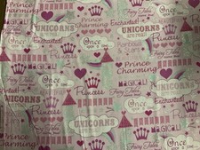 ENCHANTED FAIRYTALES CASTLES GLITTER WORDS BUBBLEGUM PINK COTTON FABRIC FQ