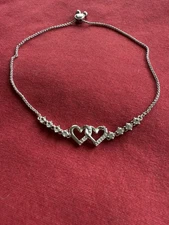 Zales Bracelet Double Heart Sapphire 925 Silver