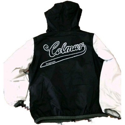 COLMAR BOYS BLACK/WHITE L/S  ZIP FRONT HOODED LINED WIND BREAKER LOGO PATCH SZ 8