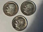 Lot Of 3 Silver Dimes Roosevelt 90% - 1953, 1958D, 1964D - Receive these coins
