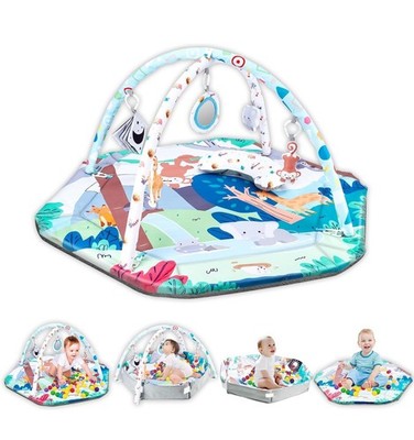 Baby Play Gym Mats, 8-in-1 Tummy Time Activity Mat Toys & Ball Pit